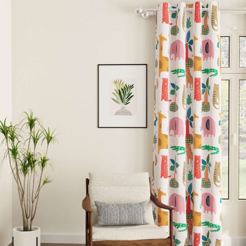 Blackout Curtains. Digital Printed Curtains. Pack of 1 Curtains - Jungle Safari Buttercream - Image 2