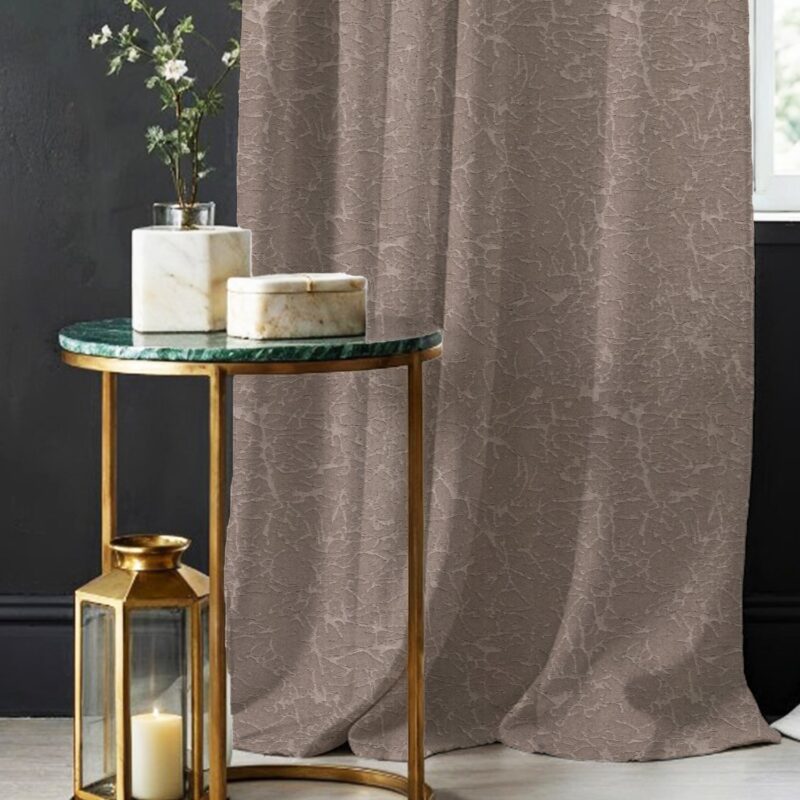 100% Blackout Curtains. 3D embossed door & window curtains. Pack of 2 - Earth Brown