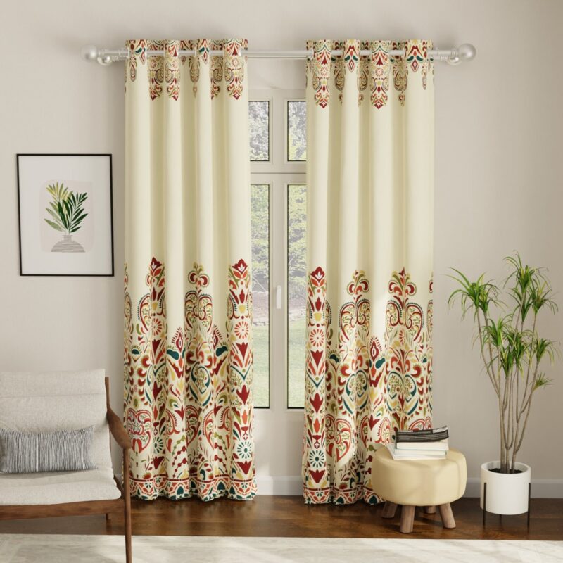 Digital Printed. Room darkening. faux silk heavy curtain for door. Pack of 2 Curtains - Indian Odysey - Image 2