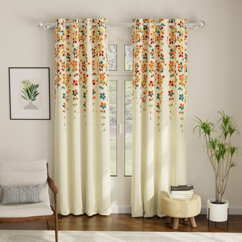 Digital Printed. Room darkening. faux silk heavy curtain for door. Pack of 2 Curtains - Skyfall Orange - Image 2