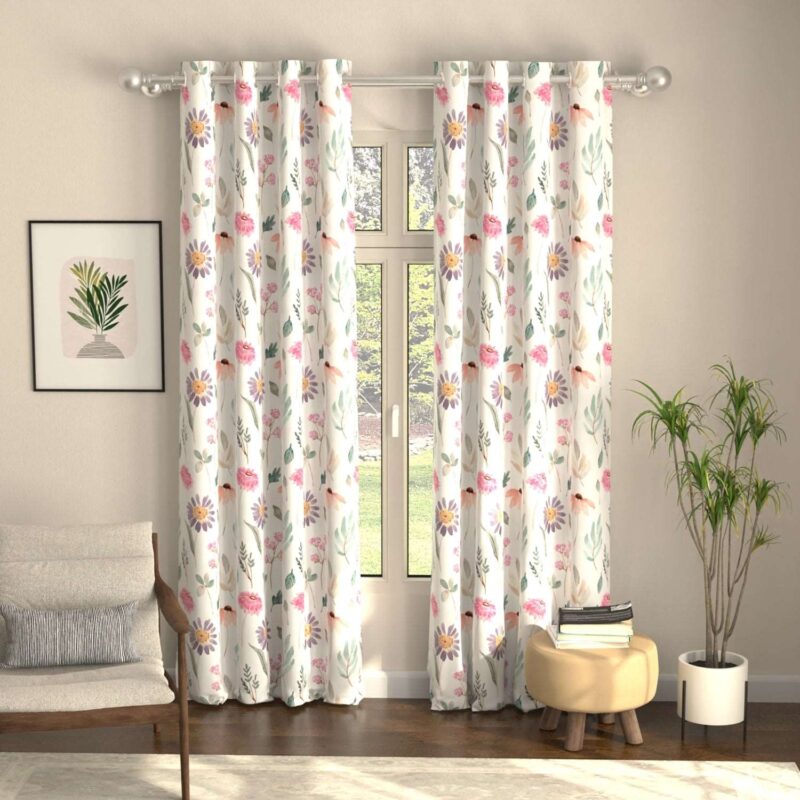 Blackout Curtains. Digital Printed Curtains. Pack of 2 Curtains - Frost Flora Pink - Image 2