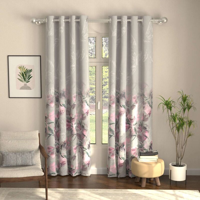 Blackout Curtains. Digital Printed Curtains. Pack of 2 Curtains - Winter Crocus Pink - Image 2