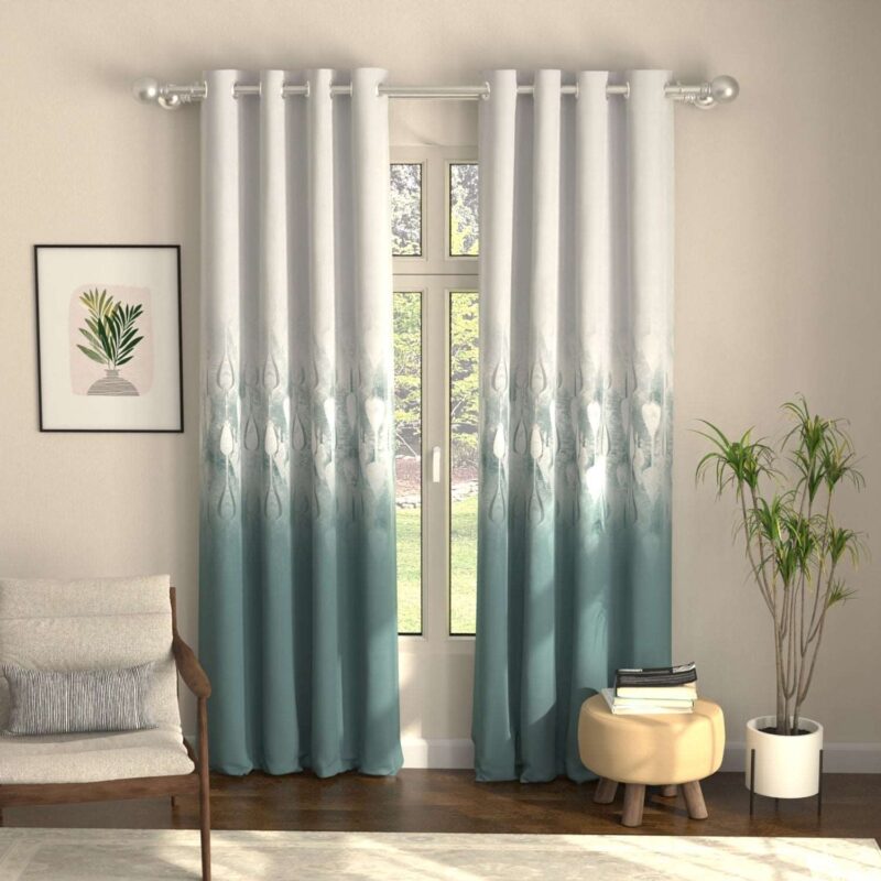 Blackout Curtains. Digital Printed Curtains. Pack of 2 Curtains - Sea Mist Turquoise - Image 2