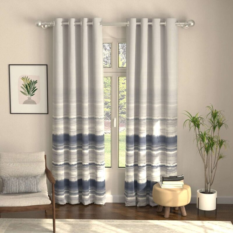 Blackout Curtains. Digital Printed Curtains. Pack of 2 Curtains - Coastal Tides Navy - Image 2
