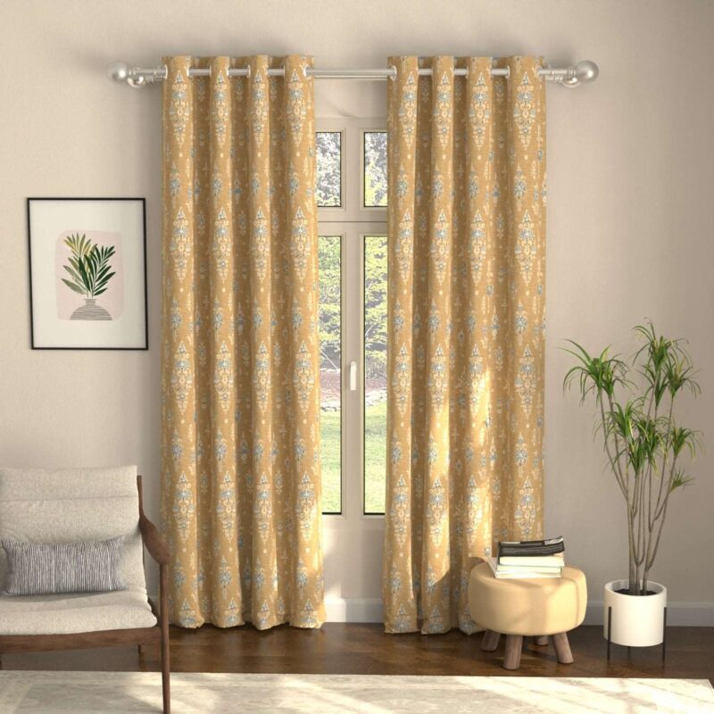 Blackout Curtains. Digital Printed Curtains. Pack of 2 Curtains - Imperial Mustard - Image 2