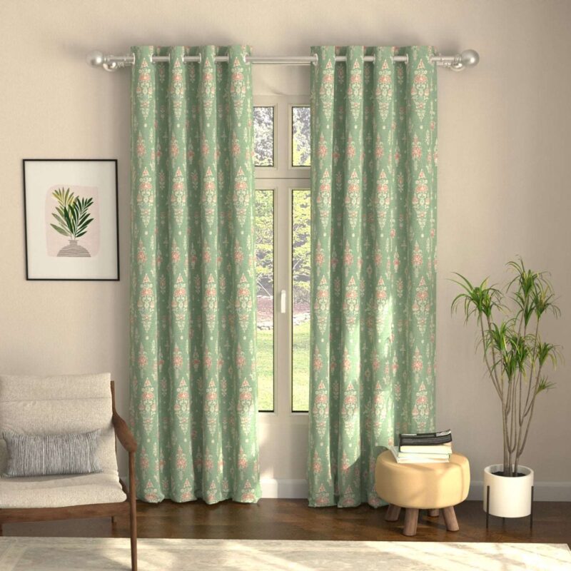 Blackout Curtains. Digital Printed Curtains. Pack of 2 Curtains - Imperial Sage Green - Image 2