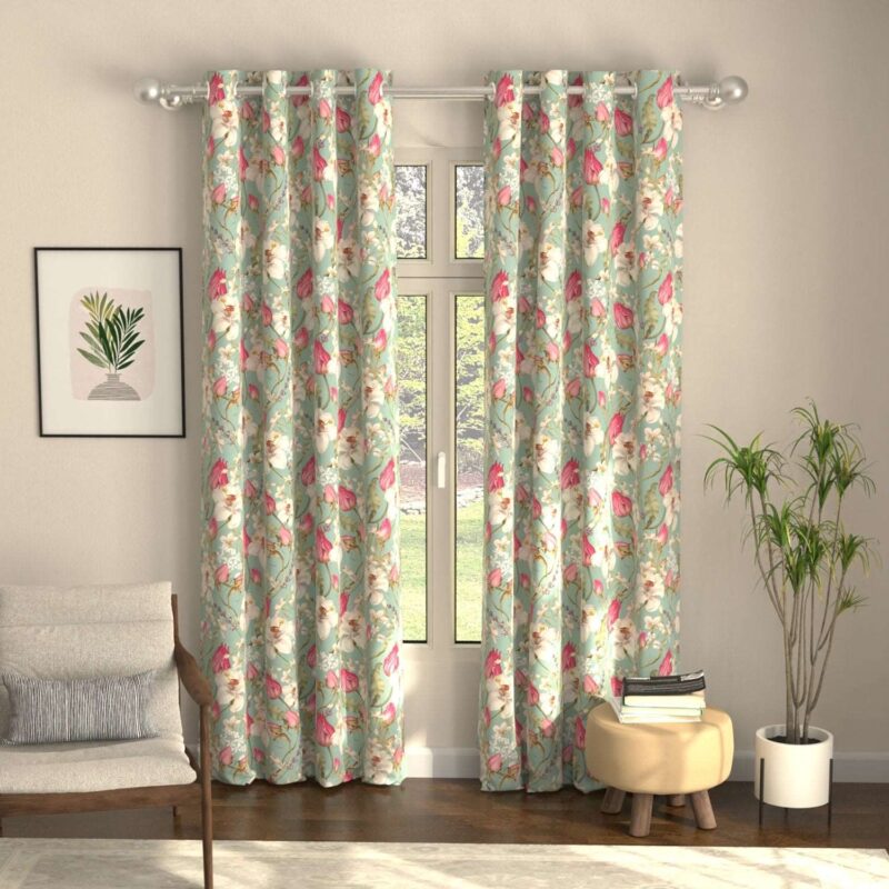 Blackout Curtains. Digital Printed Curtains. Pack of 2 Curtains - Flora Nova Sage - Image 2