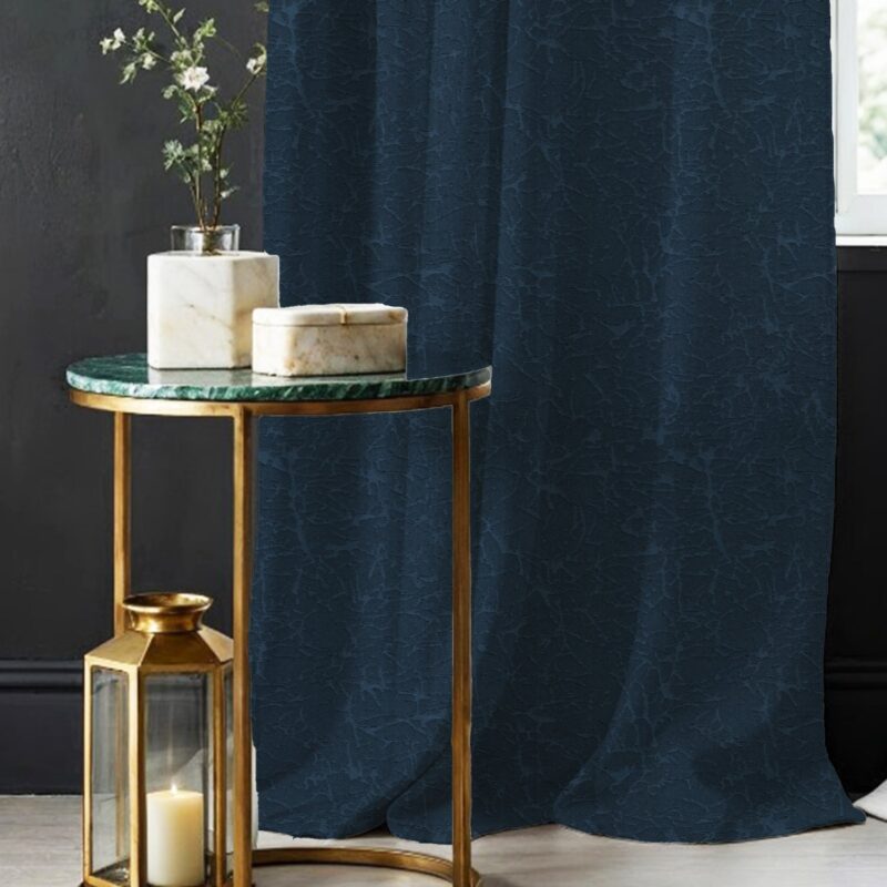 100% Blackout Curtains. 3D embossed door & window curtains. Pack of 2 - Earth Navy