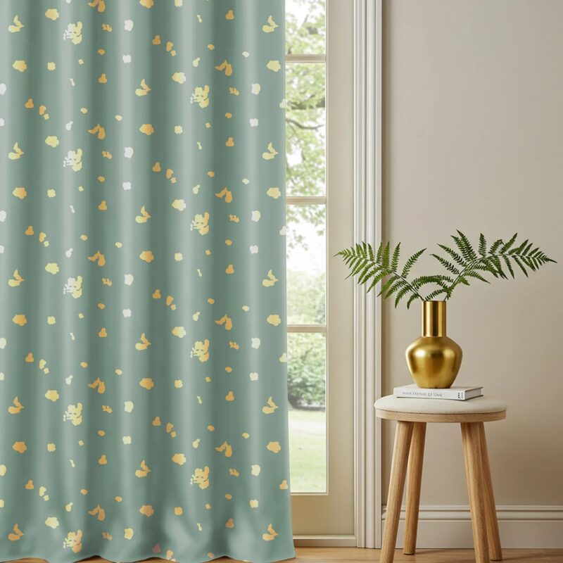 Gold Foil Printed 100% Blackout Curtains - Pack of 1 Curtain - Dalmatian Sage Green