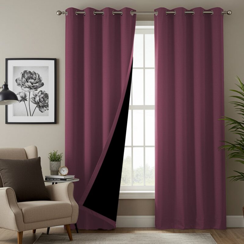 100% Blackout Curtains for Door and Window. Pack of 2 - Mauve