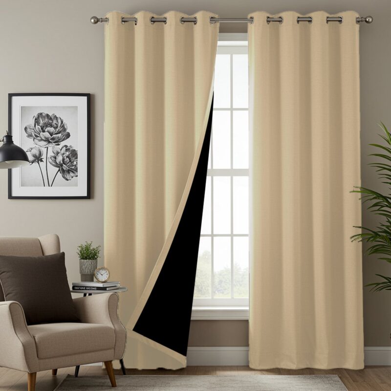 100% Blackout Curtains for Door and Window. Pack of 2 - Soft Beige