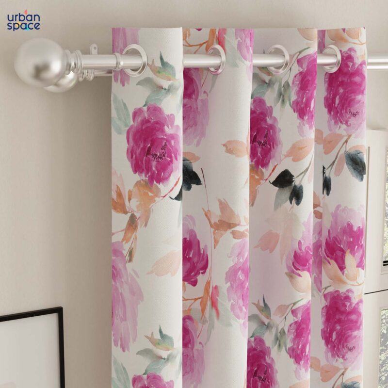 Digital Printed Curtain. Room darkening/Blackout Curtain. Curtain for french window. curtain for door. Pack of 2 Curtains. Floral Sketch Pink - Image 4
