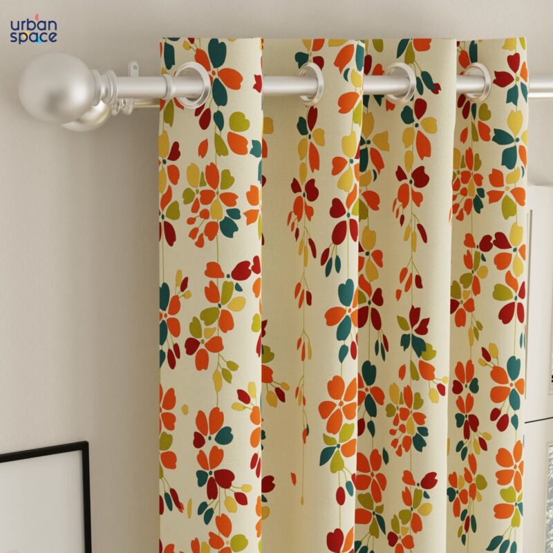 Digital Printed. Room darkening. faux silk heavy curtain for door. Pack of 2 Curtains - Skyfall Orange - Image 3
