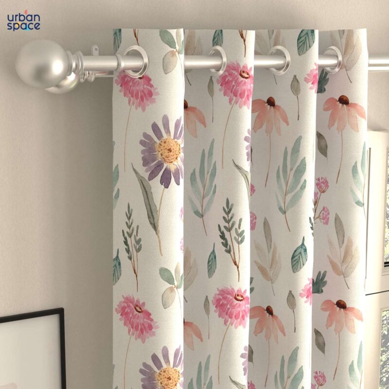 Blackout Curtains. Digital Printed Curtains. Pack of 2 Curtains - Frost Flora Pink - Image 3