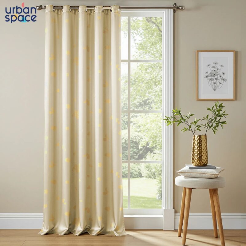 Gold Foil Printed 100% Blackout Curtains - Pack of 1 Curtain - Dalmatian Beige - Image 2