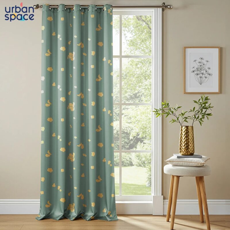 Gold Foil Printed 100% Blackout Curtains - Pack of 1 Curtain - Dalmatian Sage Green - Image 2