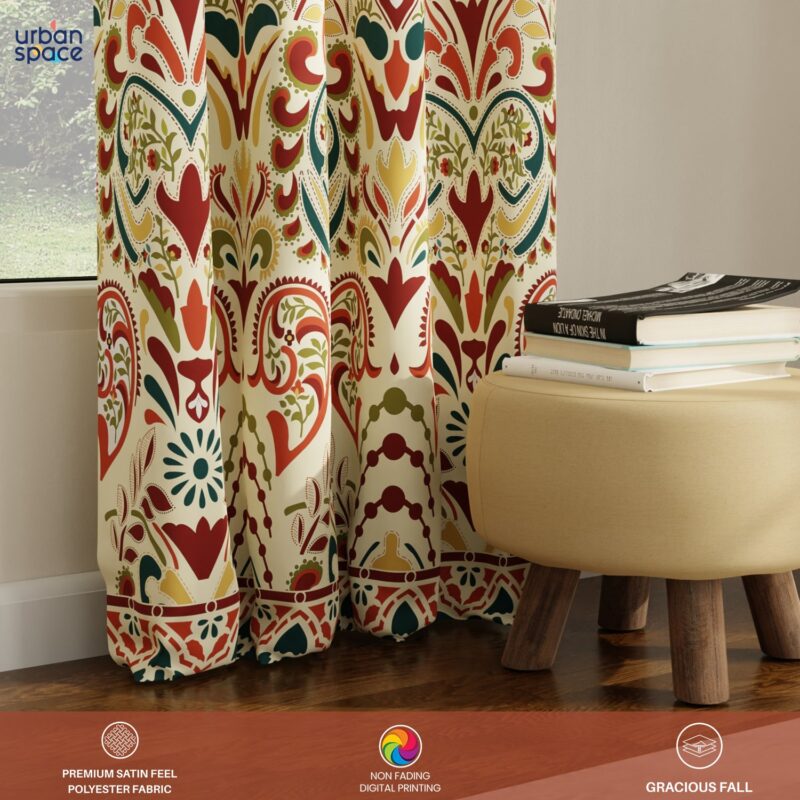 Digital Printed. Room darkening. faux silk heavy curtain for door. Pack of 2 Curtains - Indian Odysey - Image 4