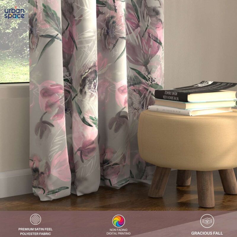 Blackout Curtains. Digital Printed Curtains. Pack of 2 Curtains - Winter Crocus Pink - Image 4