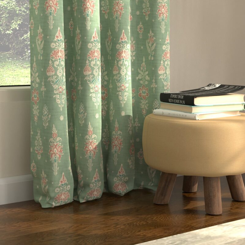 Blackout Curtains. Digital Printed Curtains. Pack of 2 Curtains - Imperial Sage Green