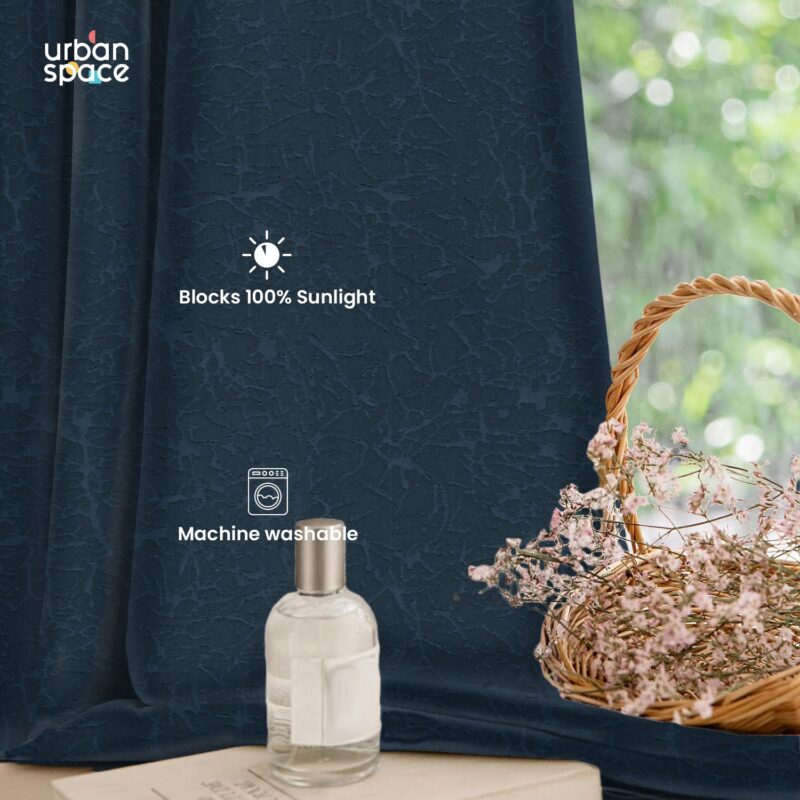 100% Blackout Curtains. 3D embossed door & window curtains. Pack of 2 - Earth Navy - Image 3