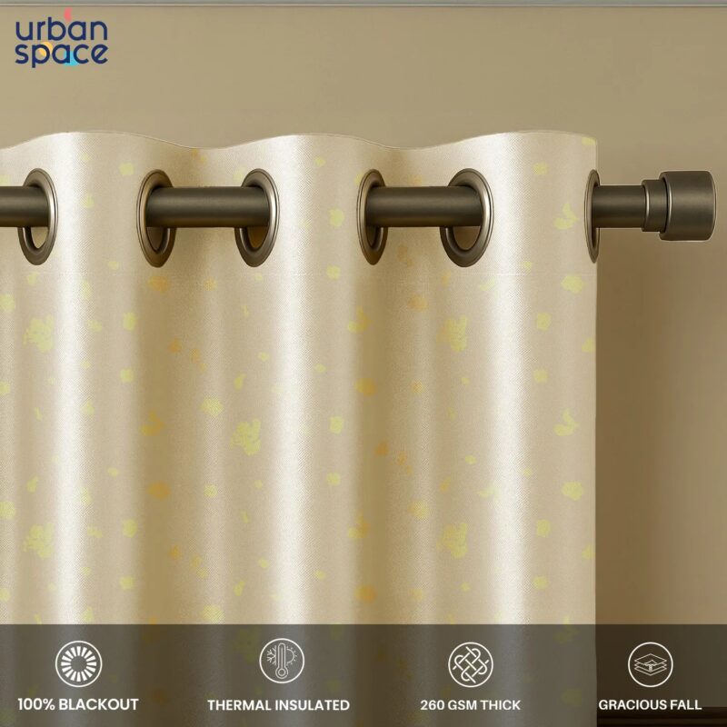 Gold Foil Printed 100% Blackout Curtains - Pack of 1 Curtain - Dalmatian Beige - Image 3
