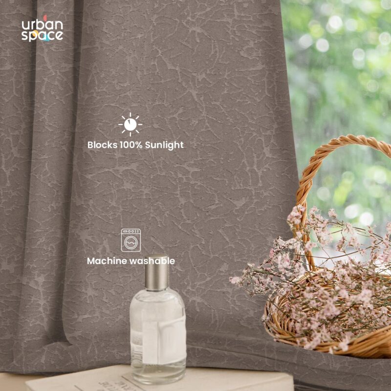 100% Blackout Curtains. 3D embossed door & window curtains. Pack of 2 - Earth Brown - Image 3