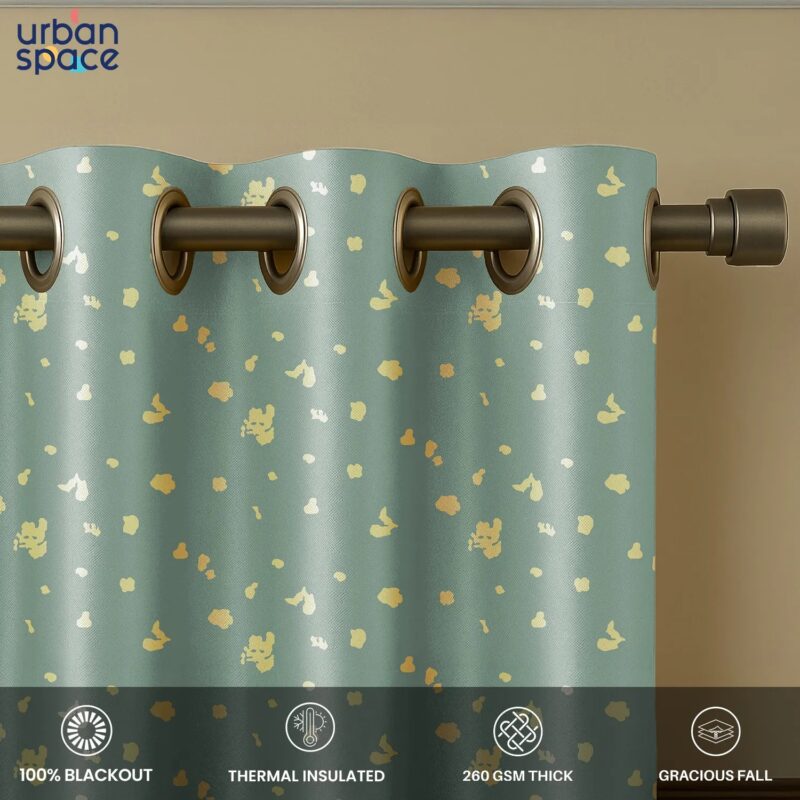 Gold Foil Printed 100% Blackout Curtains - Pack of 1 Curtain - Dalmatian Sage Green - Image 3