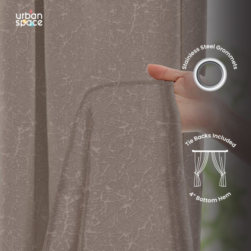 100% Blackout Curtains. 3D embossed door & window curtains. Pack of 2 - Earth Brown - Image 4