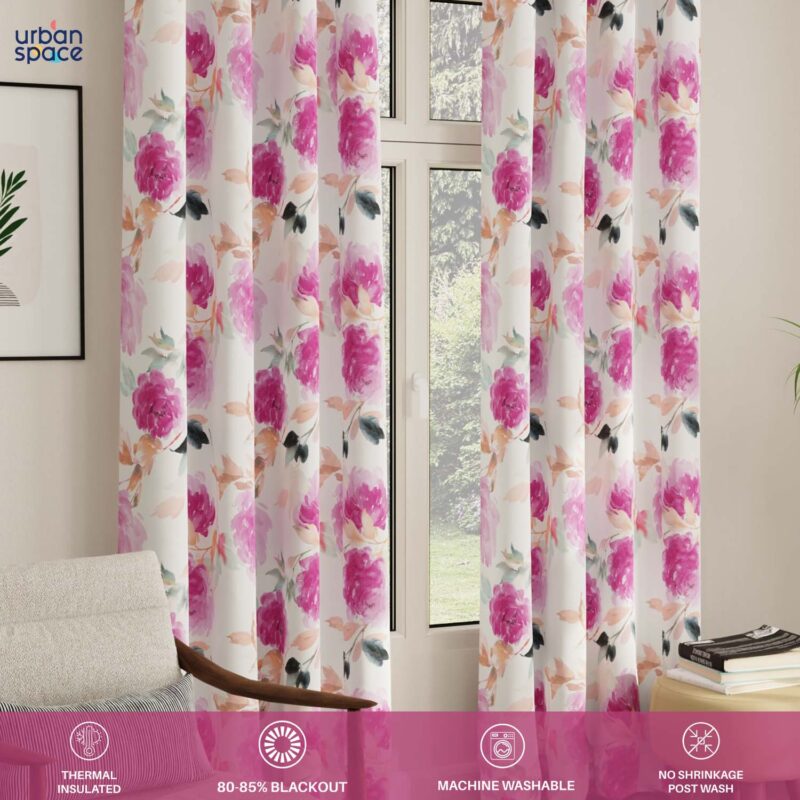 Digital Printed Curtain. Room darkening/Blackout Curtain. Curtain for french window. curtain for door. Pack of 2 Curtains. Floral Sketch Pink - Image 5