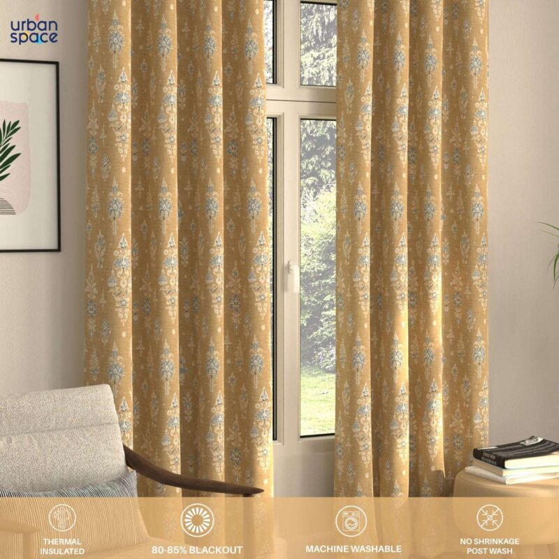 Blackout Curtains. Digital Printed Curtains. Pack of 2 Curtains - Imperial Mustard - Image 4