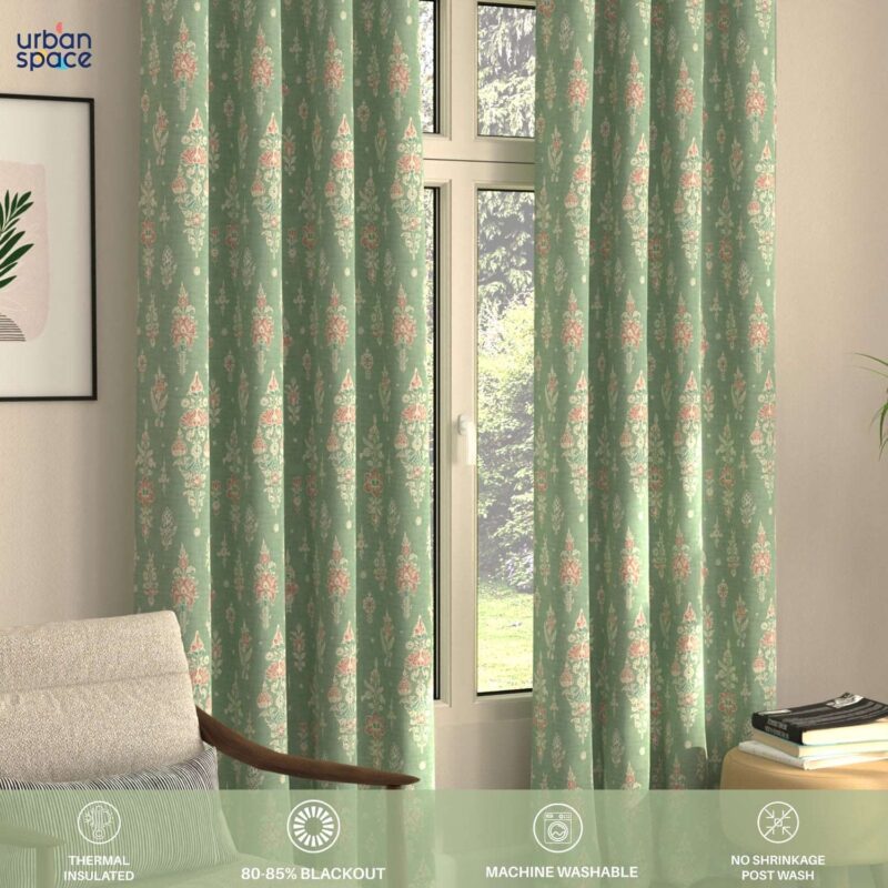 Blackout Curtains. Digital Printed Curtains. Pack of 2 Curtains - Imperial Sage Green - Image 4