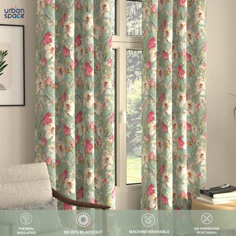 Blackout Curtains. Digital Printed Curtains. Pack of 2 Curtains - Flora Nova Sage - Image 4