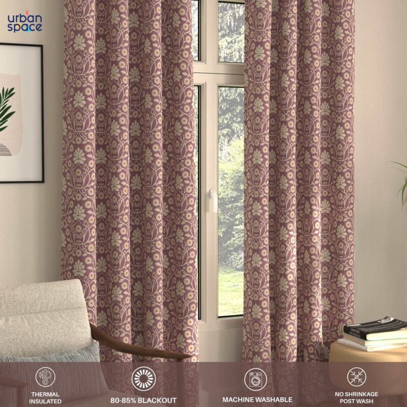 Blackout Curtains. Digital Printed Curtains. Pack of 2 Curtains - Mystic wine - Image 4
