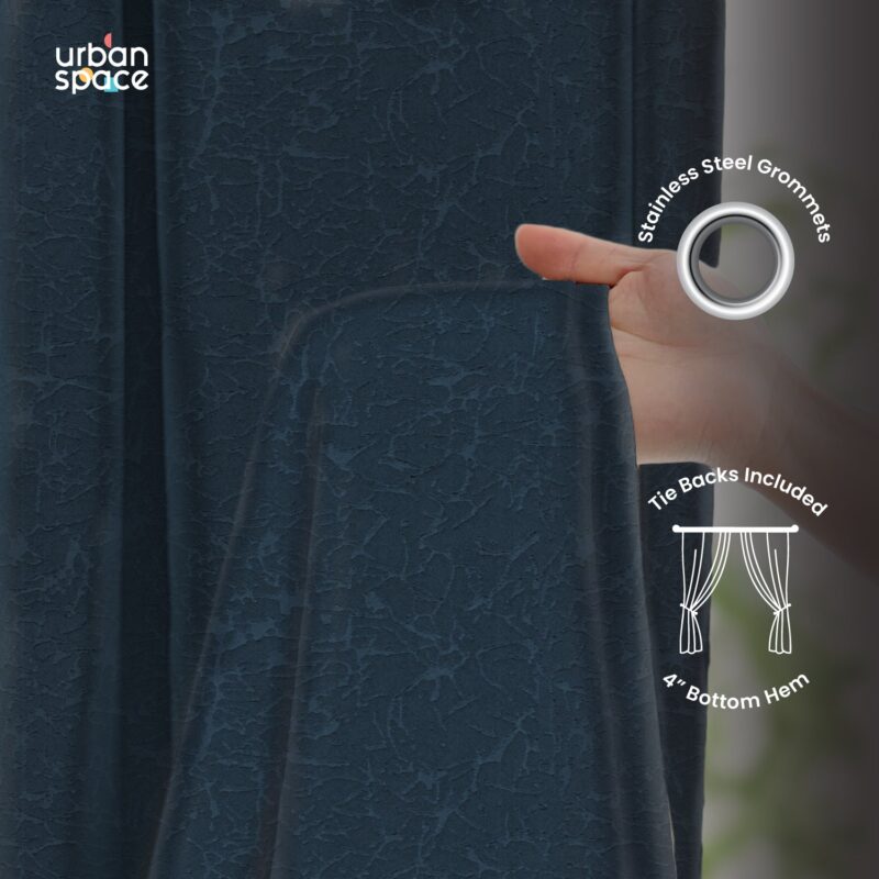 100% Blackout Curtains. 3D embossed door & window curtains. Pack of 2 - Earth Navy - Image 4