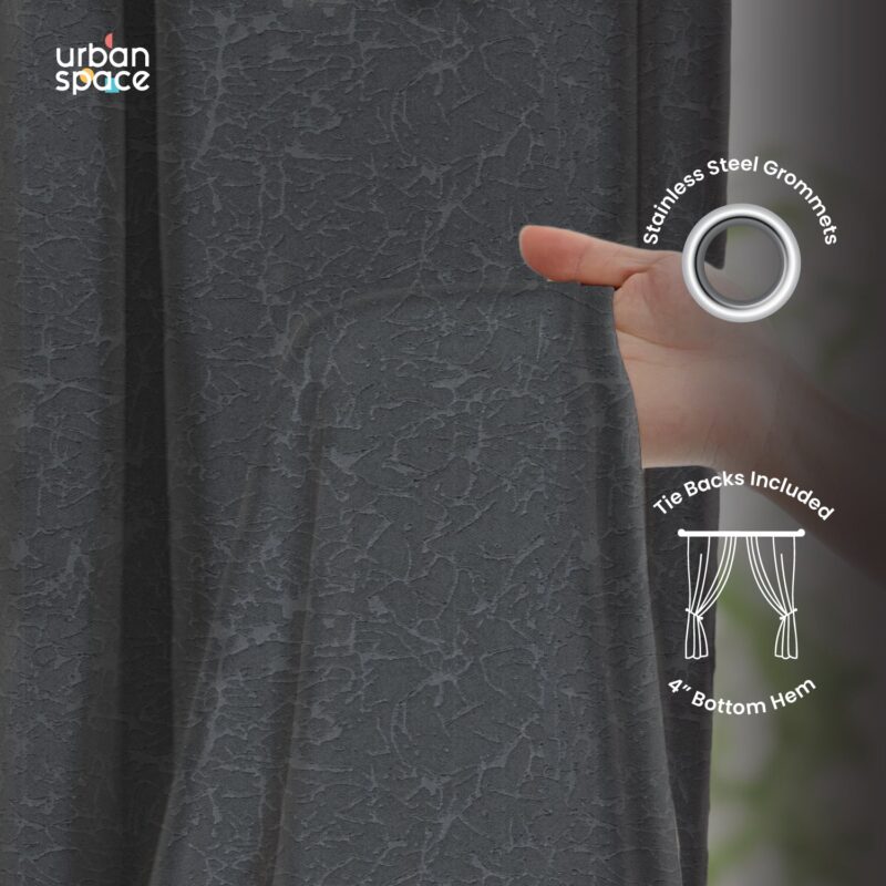 100% Blackout Curtains. 3D embossed door & window curtains. Pack of 2 - Earth Grey - Image 4