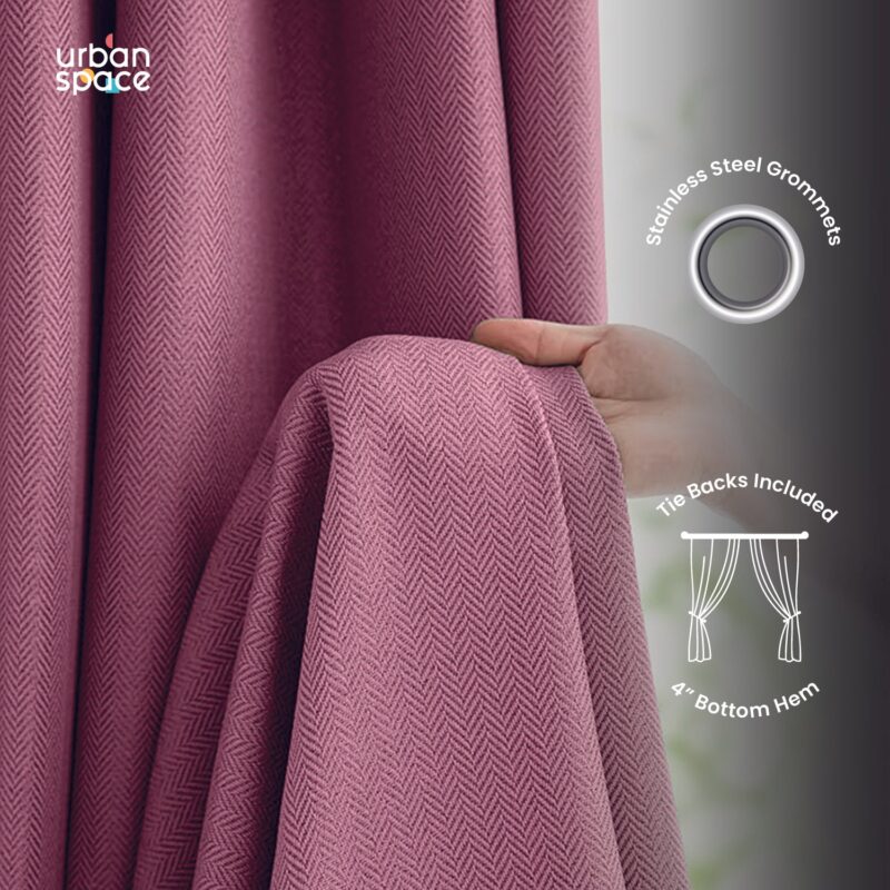 100% Blackout Curtains. 3D embossed door & window curtains. Pack of 2 - Drift Pink - Image 4