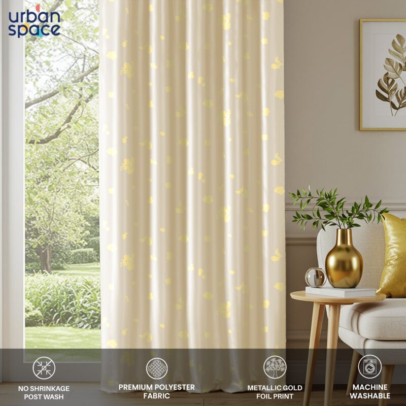 Gold Foil Printed 100% Blackout Curtains - Pack of 1 Curtain - Dalmatian Beige - Image 4
