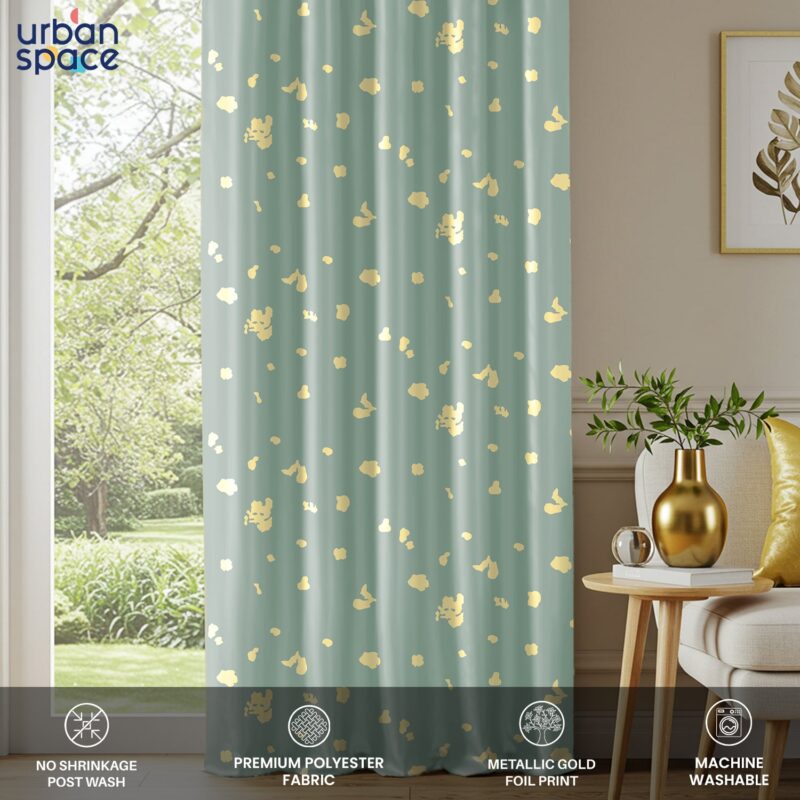 Gold Foil Printed 100% Blackout Curtains - Pack of 1 Curtain - Dalmatian Sage Green - Image 4