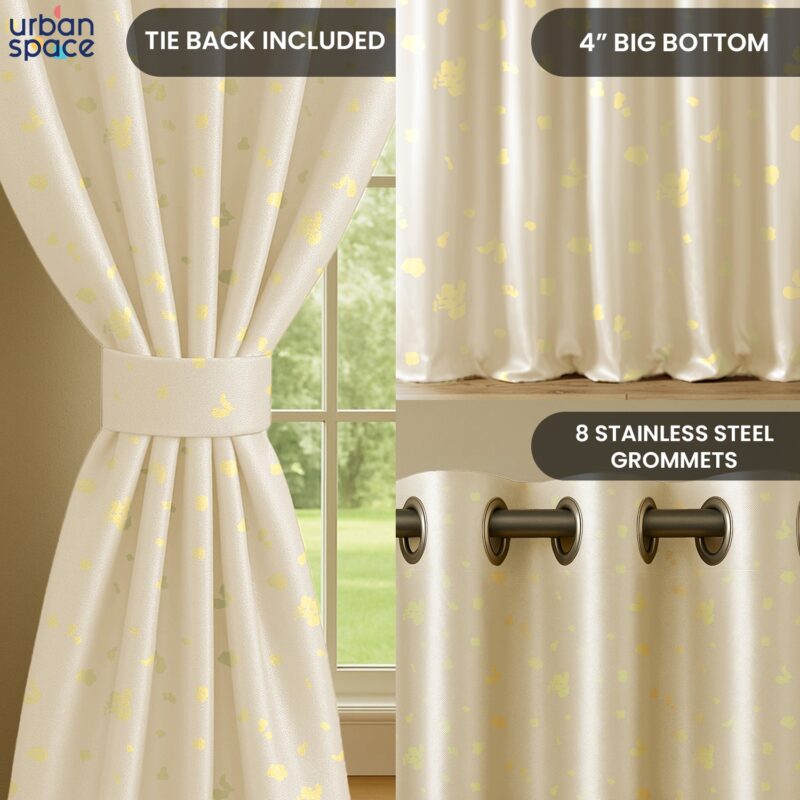 Gold Foil Printed 100% Blackout Curtains - Pack of 1 Curtain - Dalmatian Beige - Image 5