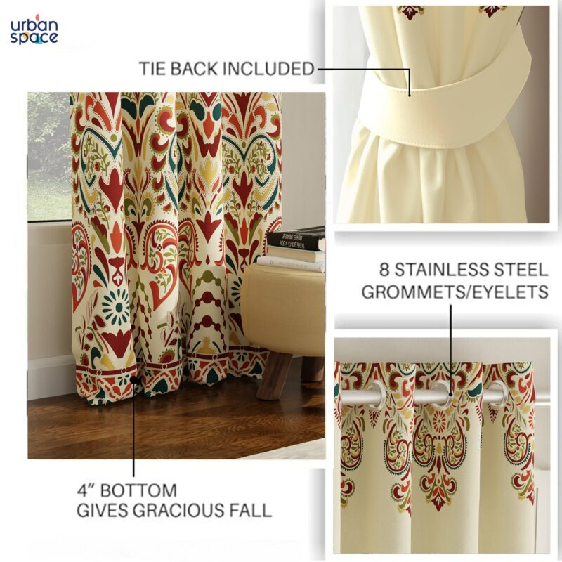 Digital Printed. Room darkening. faux silk heavy curtain for door. Pack of 2 Curtains - Indian Odysey - Image 5