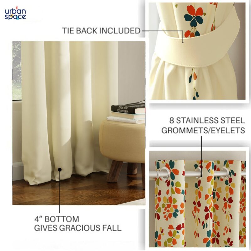 Digital Printed. Room darkening. faux silk heavy curtain for door. Pack of 2 Curtains - Skyfall Orange - Image 5