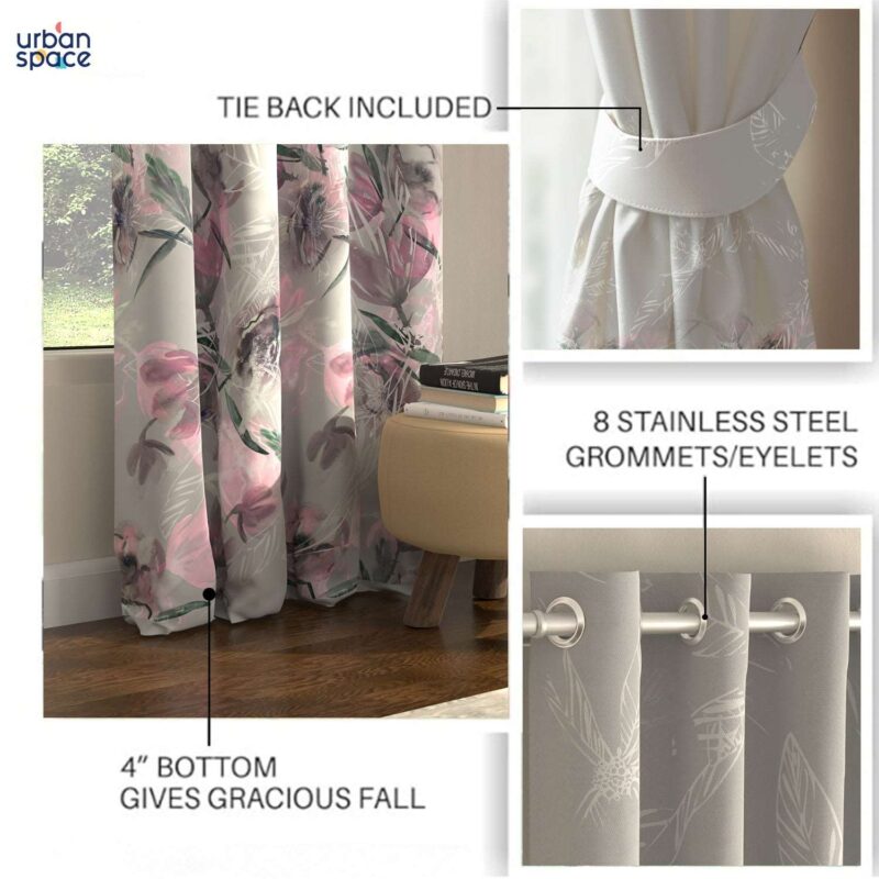 Blackout Curtains. Digital Printed Curtains. Pack of 2 Curtains - Winter Crocus Pink - Image 5