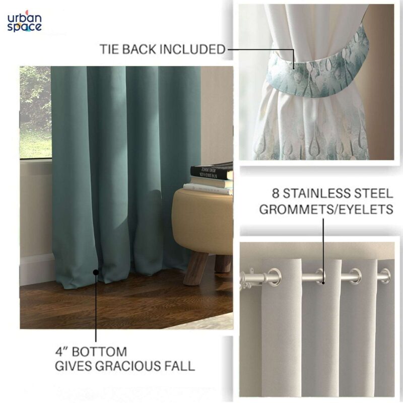 Blackout Curtains. Digital Printed Curtains. Pack of 2 Curtains - Sea Mist Turquoise - Image 5