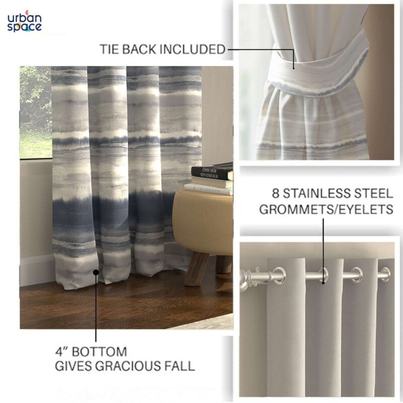 Blackout Curtains. Digital Printed Curtains. Pack of 2 Curtains - Coastal Tides Navy - Image 5
