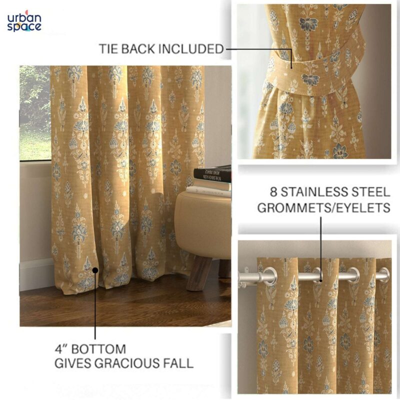 Blackout Curtains. Digital Printed Curtains. Pack of 2 Curtains - Imperial Mustard - Image 5