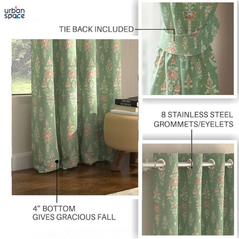 Blackout Curtains. Digital Printed Curtains. Pack of 2 Curtains - Imperial Sage Green - Image 5