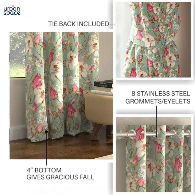 Blackout Curtains. Digital Printed Curtains. Pack of 2 Curtains - Flora Nova Sage - Image 5