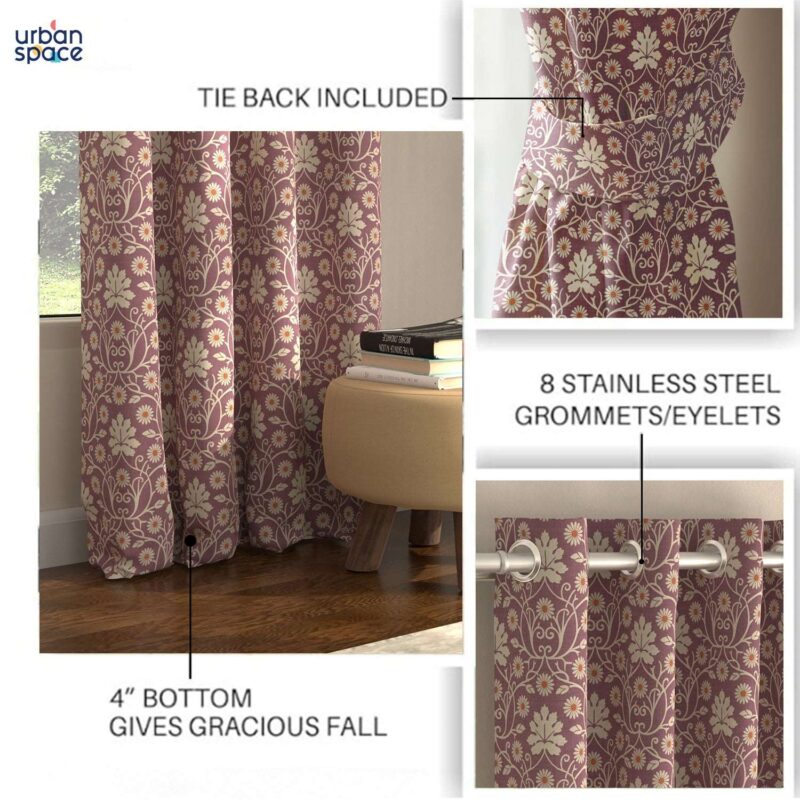 Blackout Curtains. Digital Printed Curtains. Pack of 2 Curtains - Mystic wine - Image 5