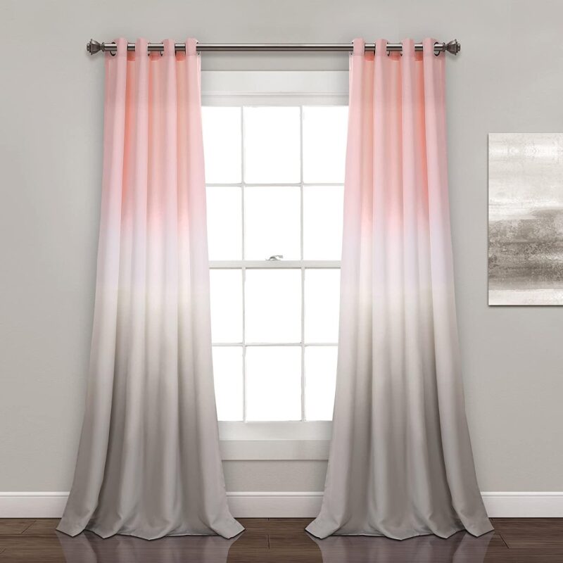 Blush Waterfall Printed Faux Silk Room Darkening Curtains. Pack of 2 Curtains