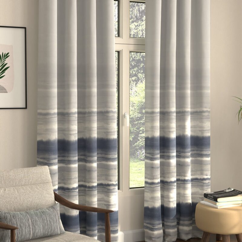 Blackout Curtains. Digital Printed Curtains. Pack of 2 Curtains - Coastal Tides Navy